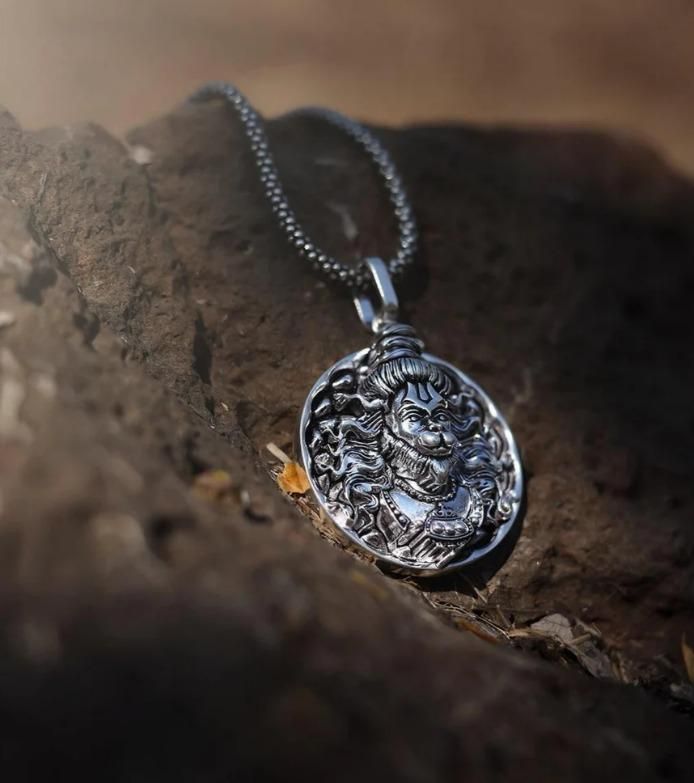 Hanuman Ji Pendant Oxodaised Silver Chain - 5% Off on online payment