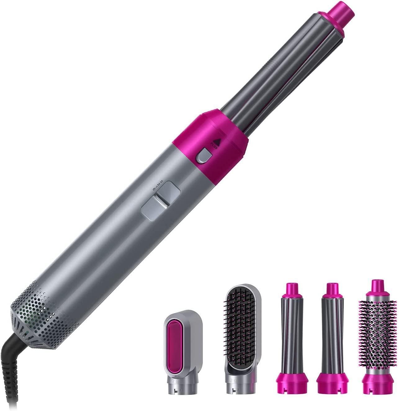 Muti-Functional 5 IN 1 Hair Styling Tool Detachable Hot Air Brush Hair Dryer with Comb - Gadget