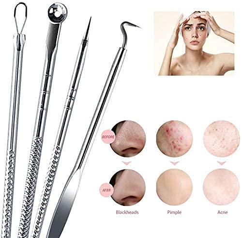Stainless Steel Blackhead Remover Tool Set of 4 & Ear Pick Earwax Removal Kit of 6