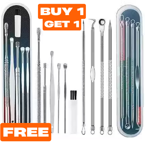 Stainless Steel Blackhead Remover Tool Set of 4 & Ear Pick Earwax Removal Kit of 6